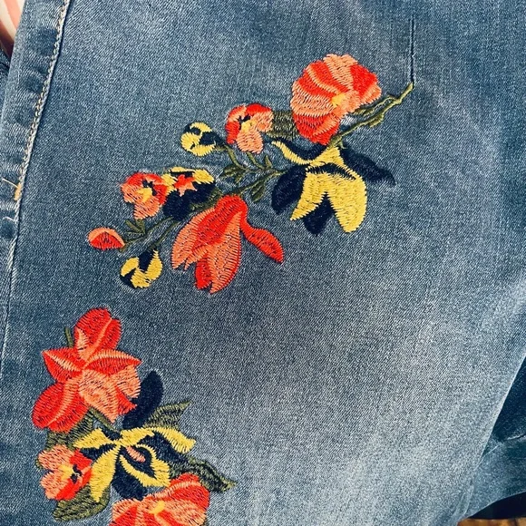 Woman Within Floral Embroidered Straight Leg Cotton Jeans Plus  Size: 14W - Picture 11 of 11